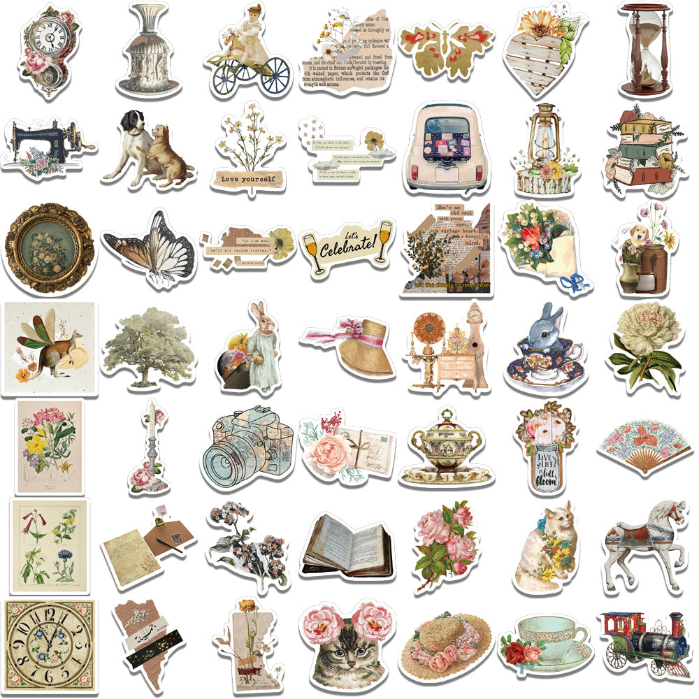 Wholesale 50pcs vintage multiple artistic patterns Waterproof Vinyl Stickers