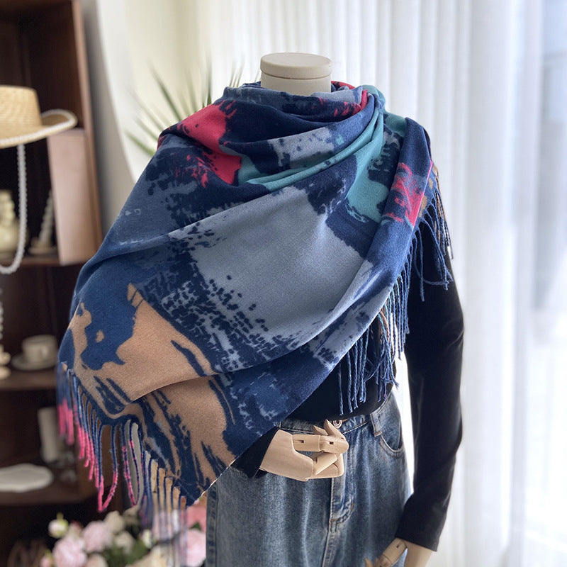 Wholesale Autumn and Winter Printed Tassel Imitation Cashmere Scarf
