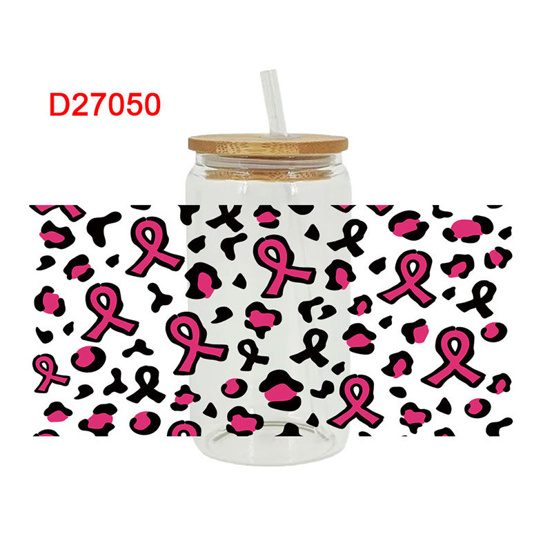 Wholesale Pink Love Rugby Letter 16oz Cup UV DTF Wraps