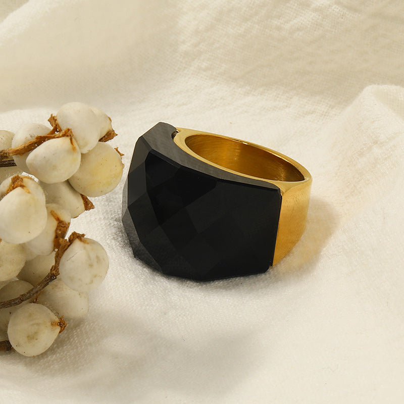 Wholesale Titanium Steel 18k Gold Ring with Large Colored Stones