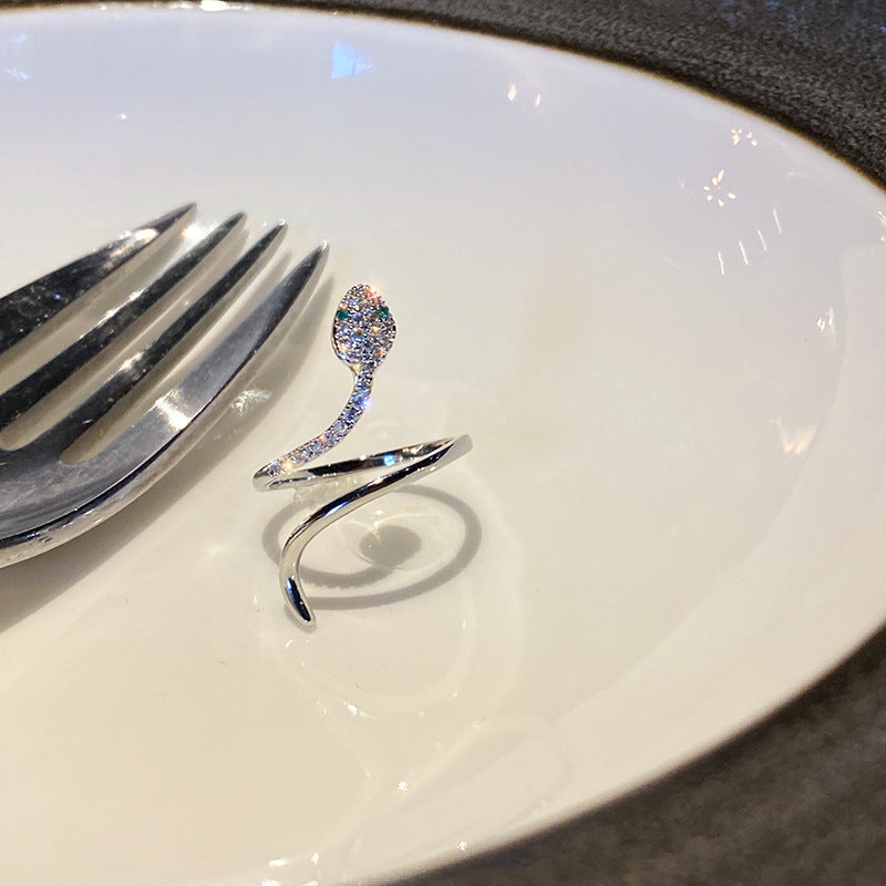 Wholesale Winding Snake Ring Women's Super Flash Micro Zircon Opening Adjustable Ring Cold Wind Niche Design Ring