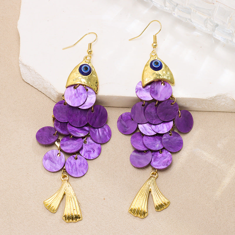 Wholesale Blue Fishtail Tassel Earrings Bohemian Vintage Women Drop Earrings Jewelry Accessory