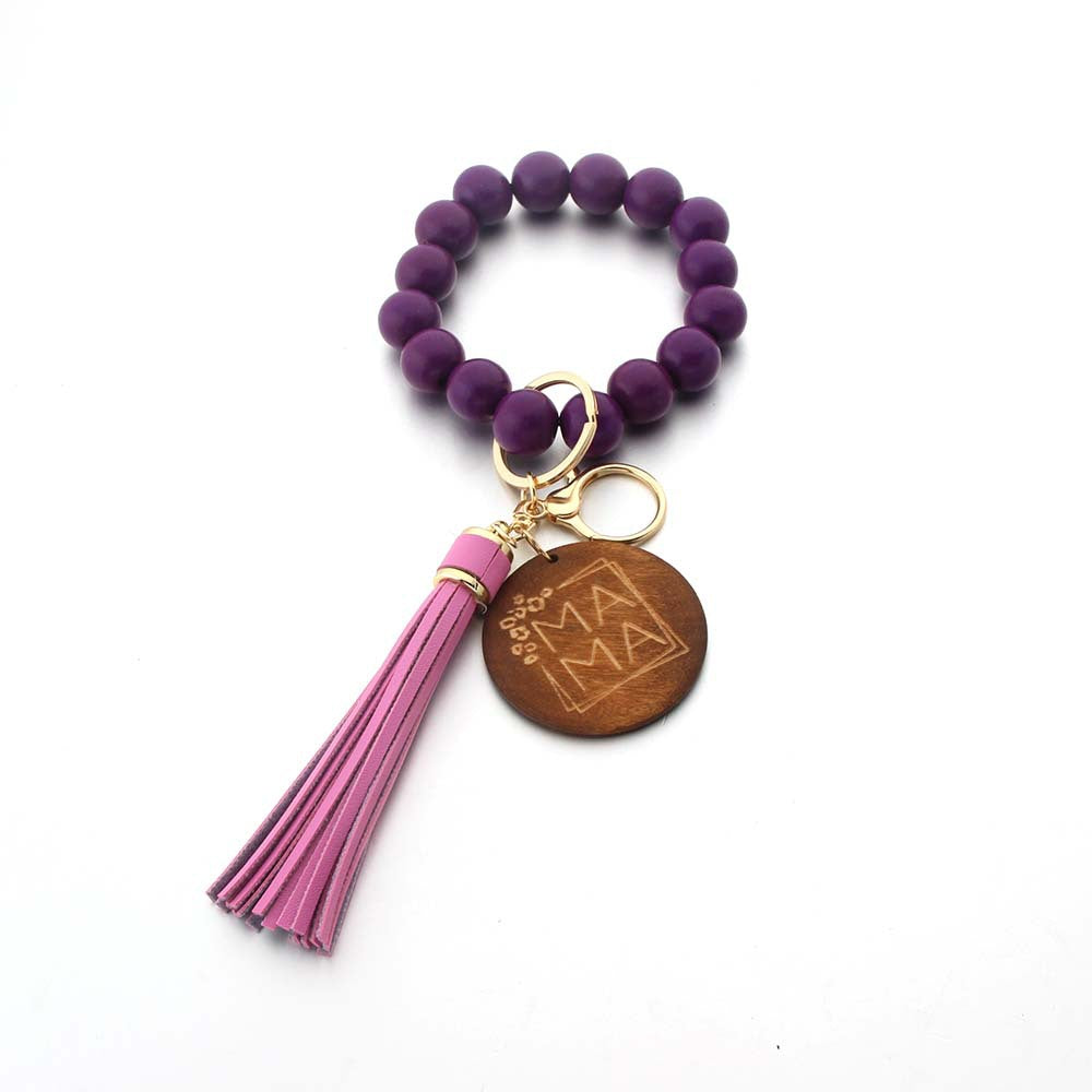 Wholesale solid wood beads keychain bracelet tassel wallet keychain