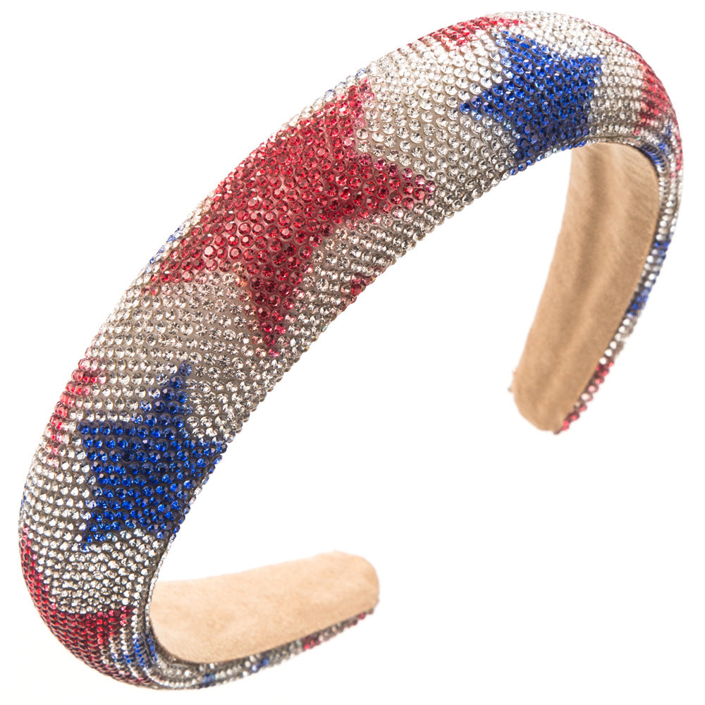 Wholesale Holiday Party Full Diamond Red White and Blue Super Flash Headband