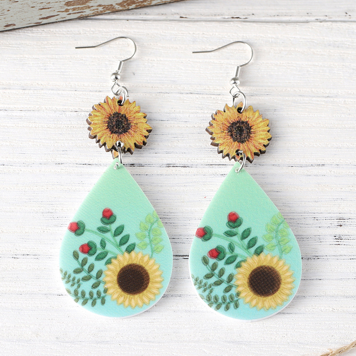 Wholesale Western style sunflower double-sided water drop acrylic earrings