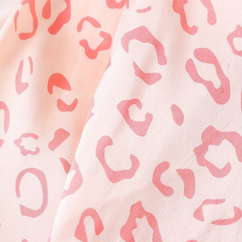 Wholesale Milk Silk Cardigan with Lapel and Leopard Print Children's Long Sleeved Pajamas