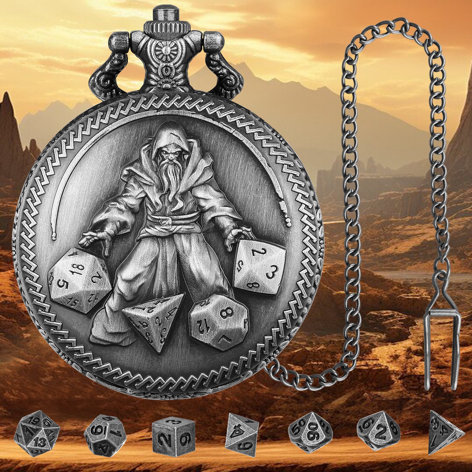 Wholesale DND Dice Vintage Flip Bronze Mage Thick Waist Chain Pocket Watch Case
