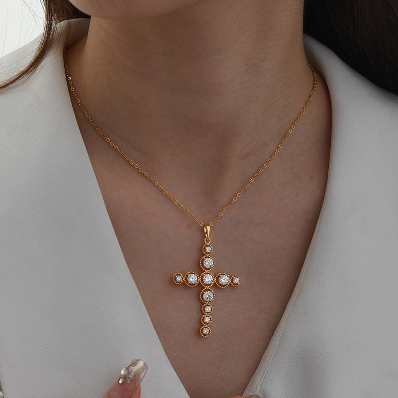 Wholesale Copper Micro Inlaid Zircon Cross Pendant, Personalized Hip-hop Character Necklaces