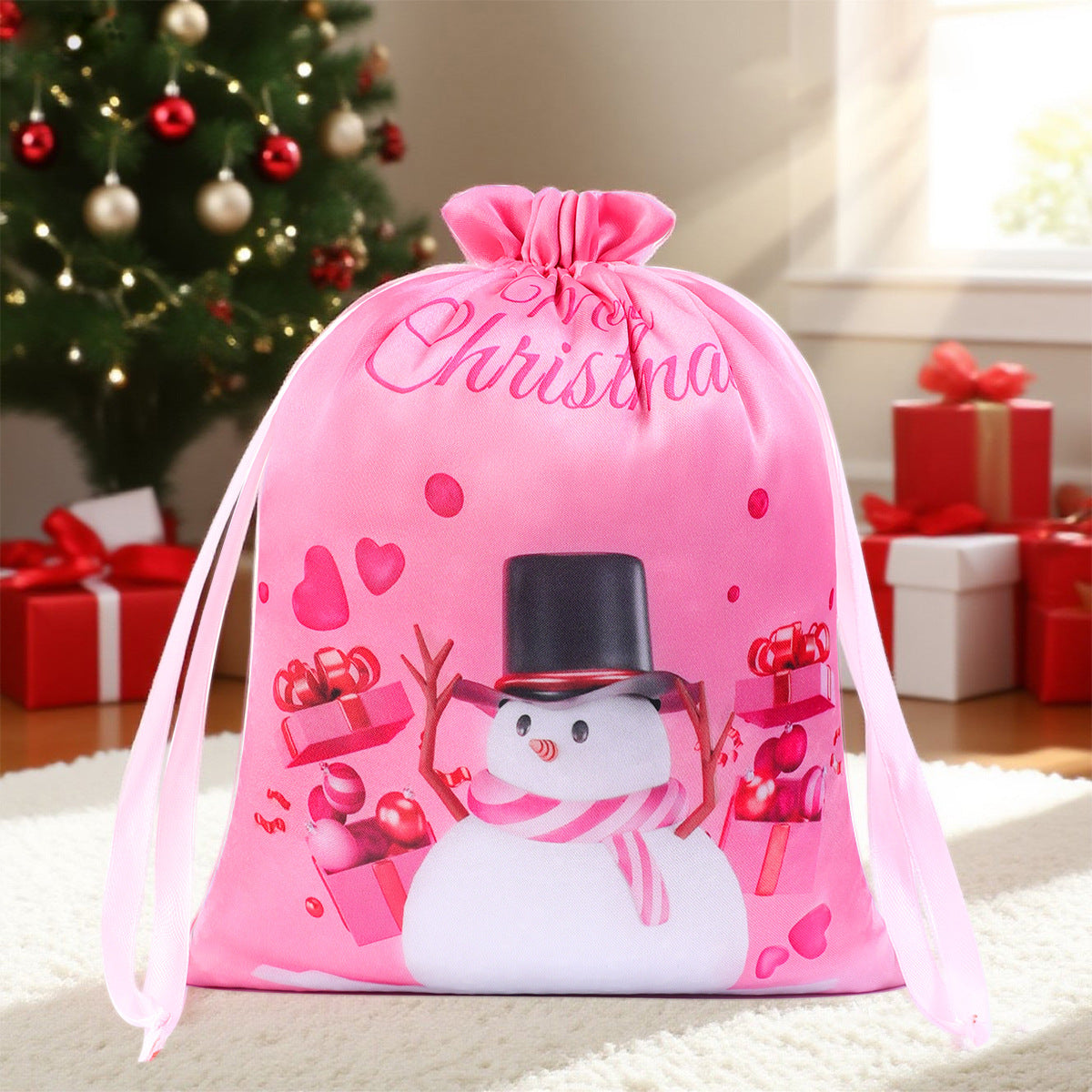 Wholesale Satin drawstring bag Christmas candy gift bag