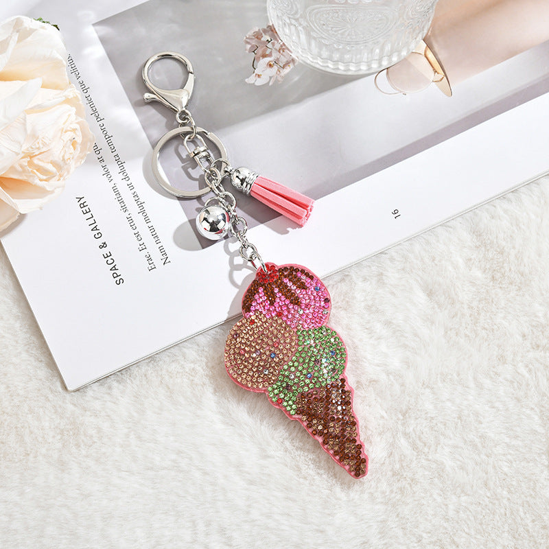 Wholesale Tassel Creative Fruit Strawberry Rhinestone Keychain