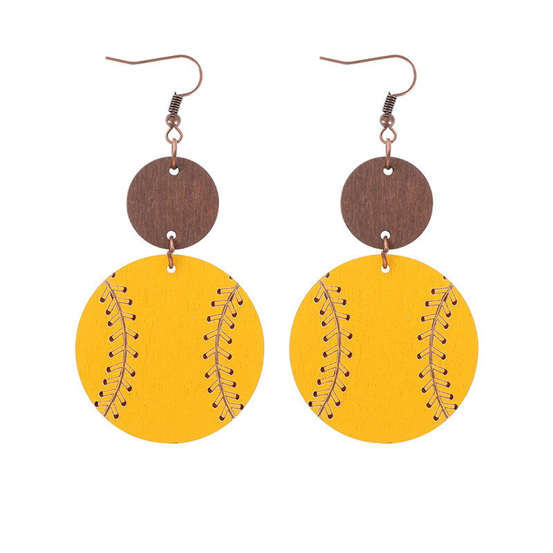 Wholesale Light Wood Chip Sports Style Baseball Pattern Earrings