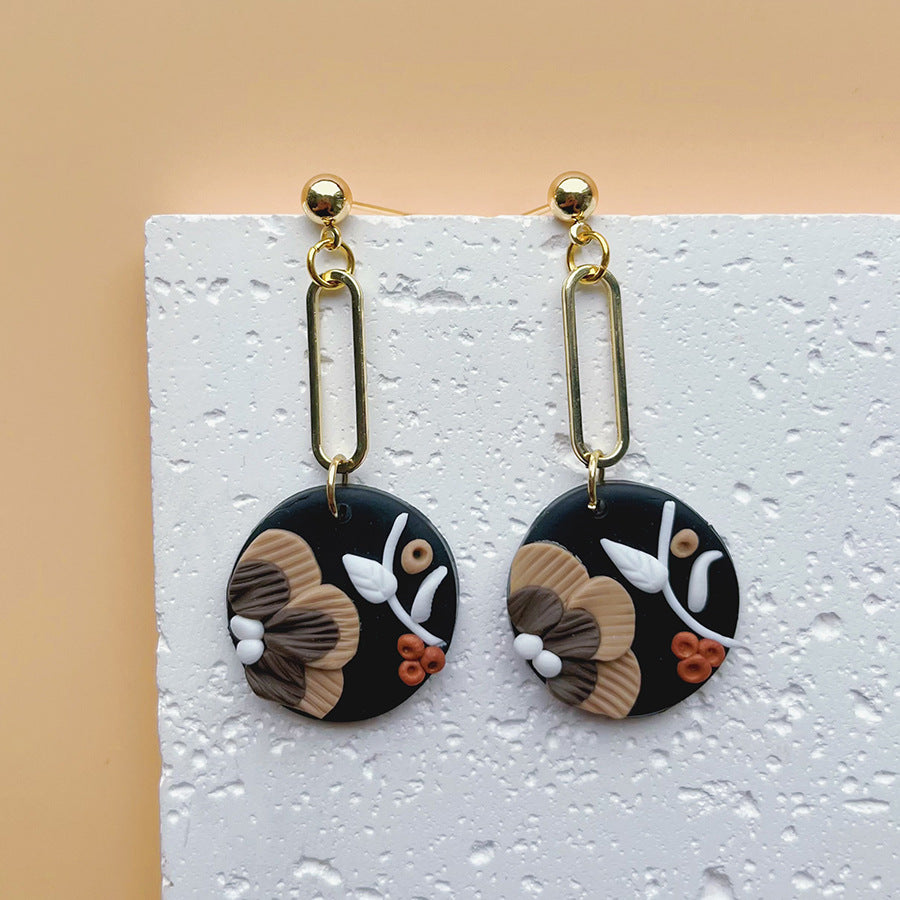 Wholesale Black printed soft ceramic geometric earrings