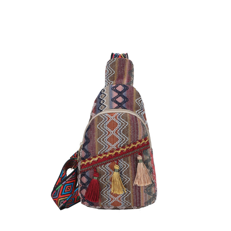 Wholesale Ethnic Tassel Woven Cotton Linen Shoulder Bag Messenger Bag