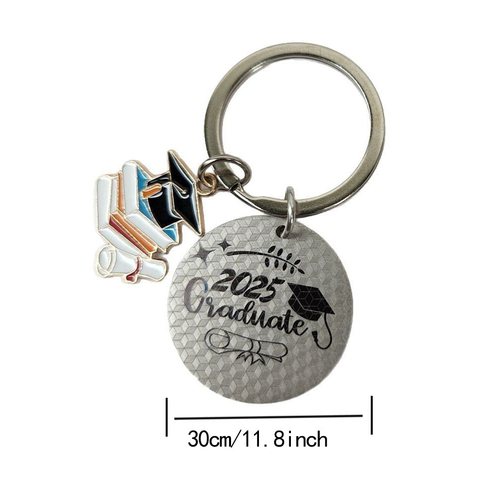 Wholesale Stainless steel round keychain for graduation season and opening gift