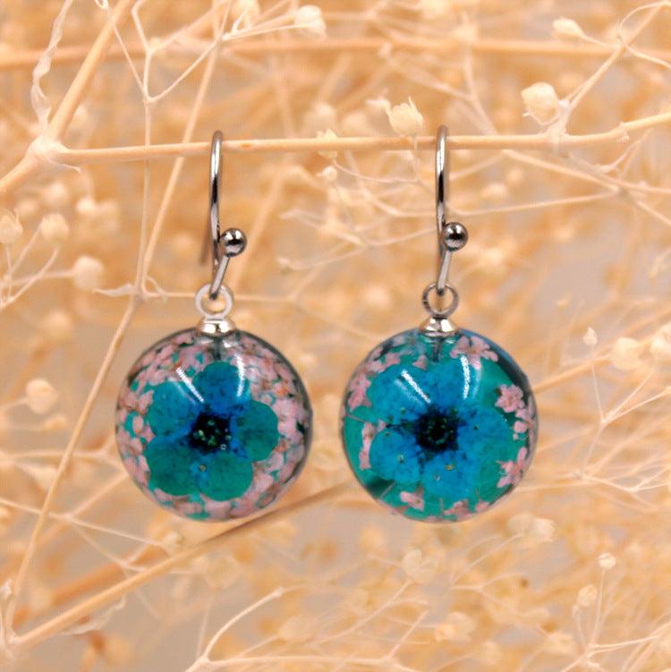 Wholesale 12pcs Handmade Transparent Round Small Daffodil Dried Flower Earrings