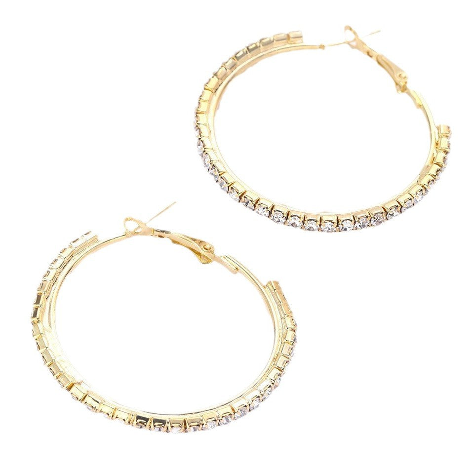 Wholesale Exaggerated geometric dot diamond large circle earrings