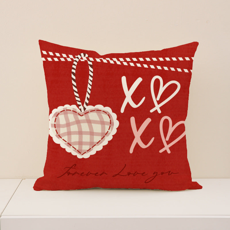 Wholesale  Valentine' s Day  Imitation linen Pillow Cover Red Heart Set