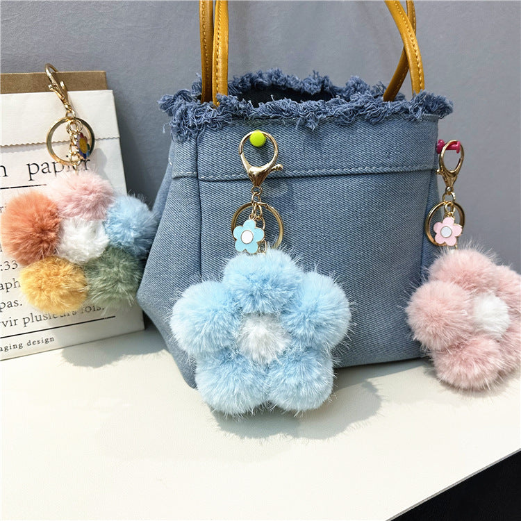Wholesale Sakura Fur Ball Car Keychain