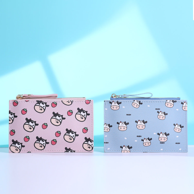 Wholesale Student Cartoon Cow Pattern Female Large Capacity Multi-card Slot PU leather Wallet