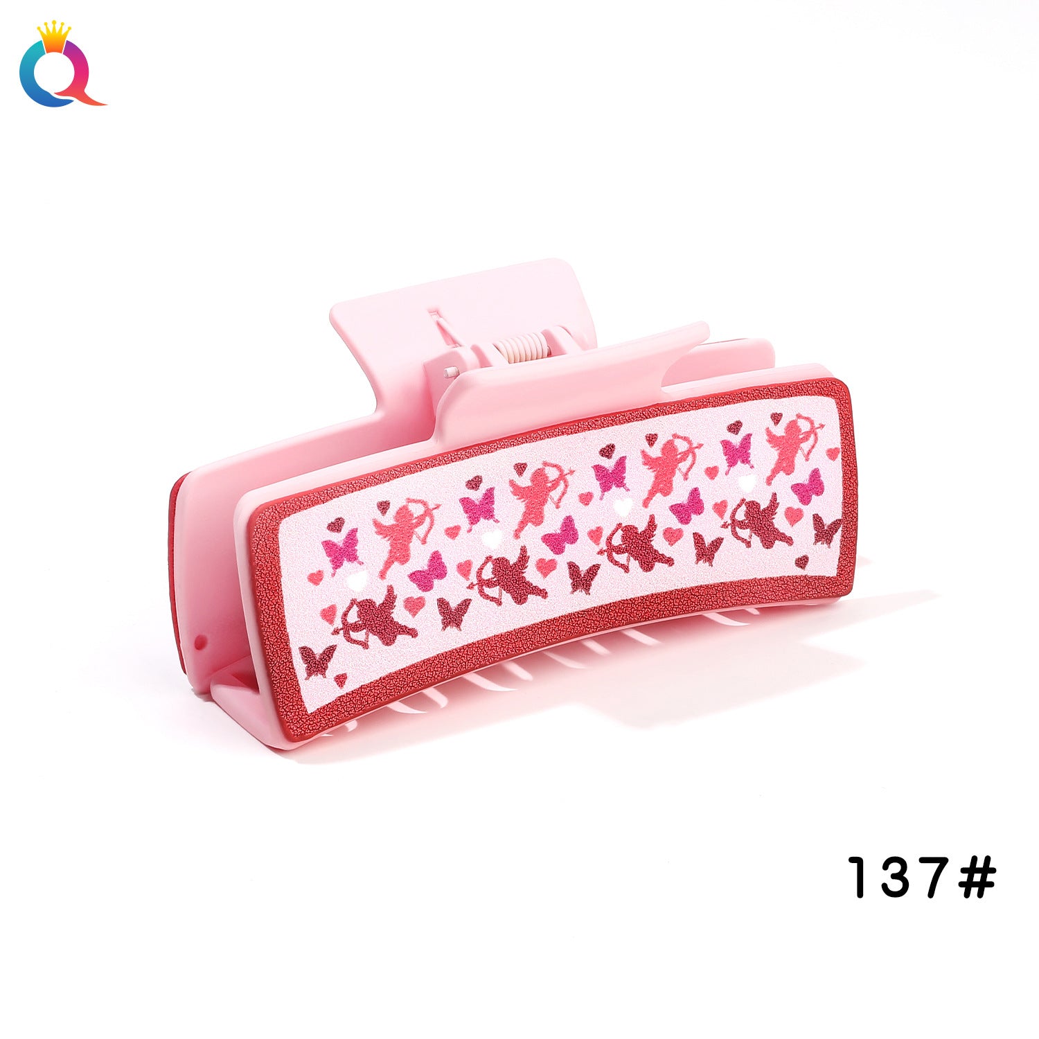 Wholesale Valentine's Day Pink Leather Hair Clips