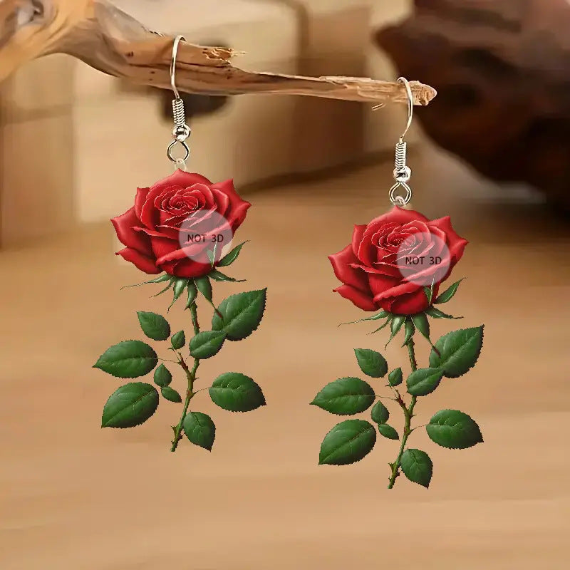 Wholesale Valentine' s Day Red Rose Acrylic Earrings