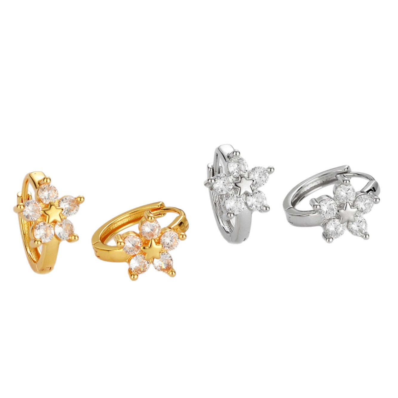 Wholesale Five-Pointed Star Snowflake Earrings,  Simple Flower Design Ear Clips