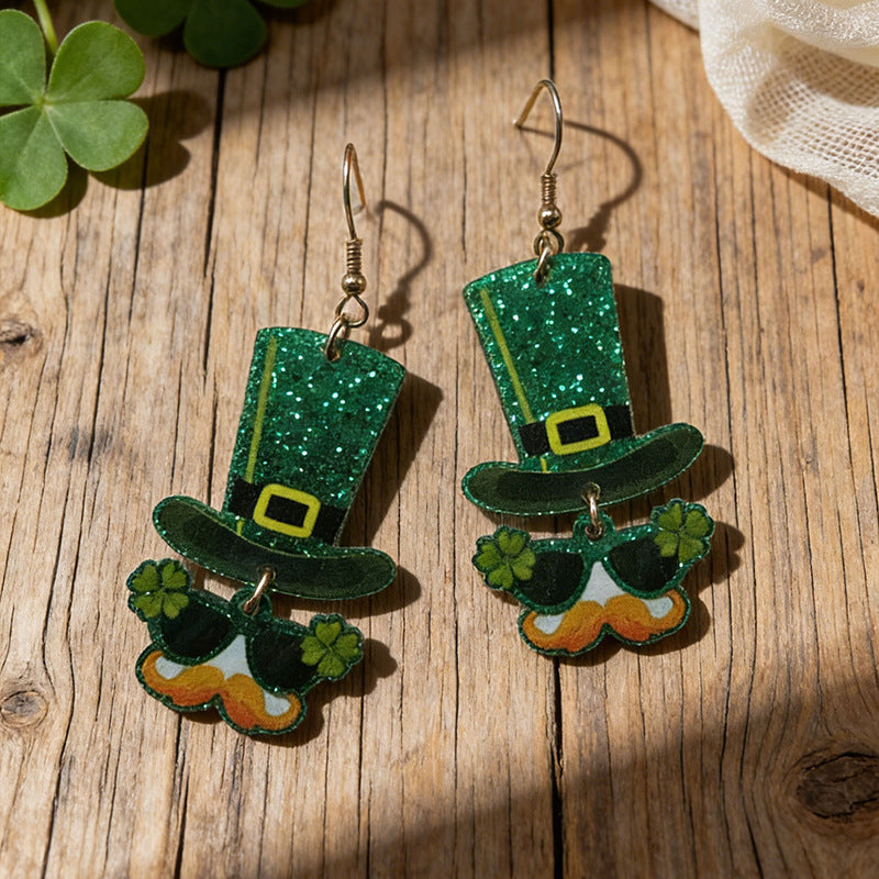 Wholesale St.  Patrick' s Day Shamrock Acrylic Earrings