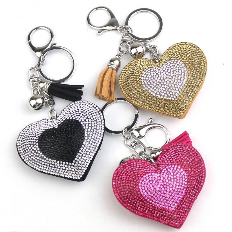 Wholesale Velvet Inlaid Diamond Hot Pressed Peach Heart Keychains
