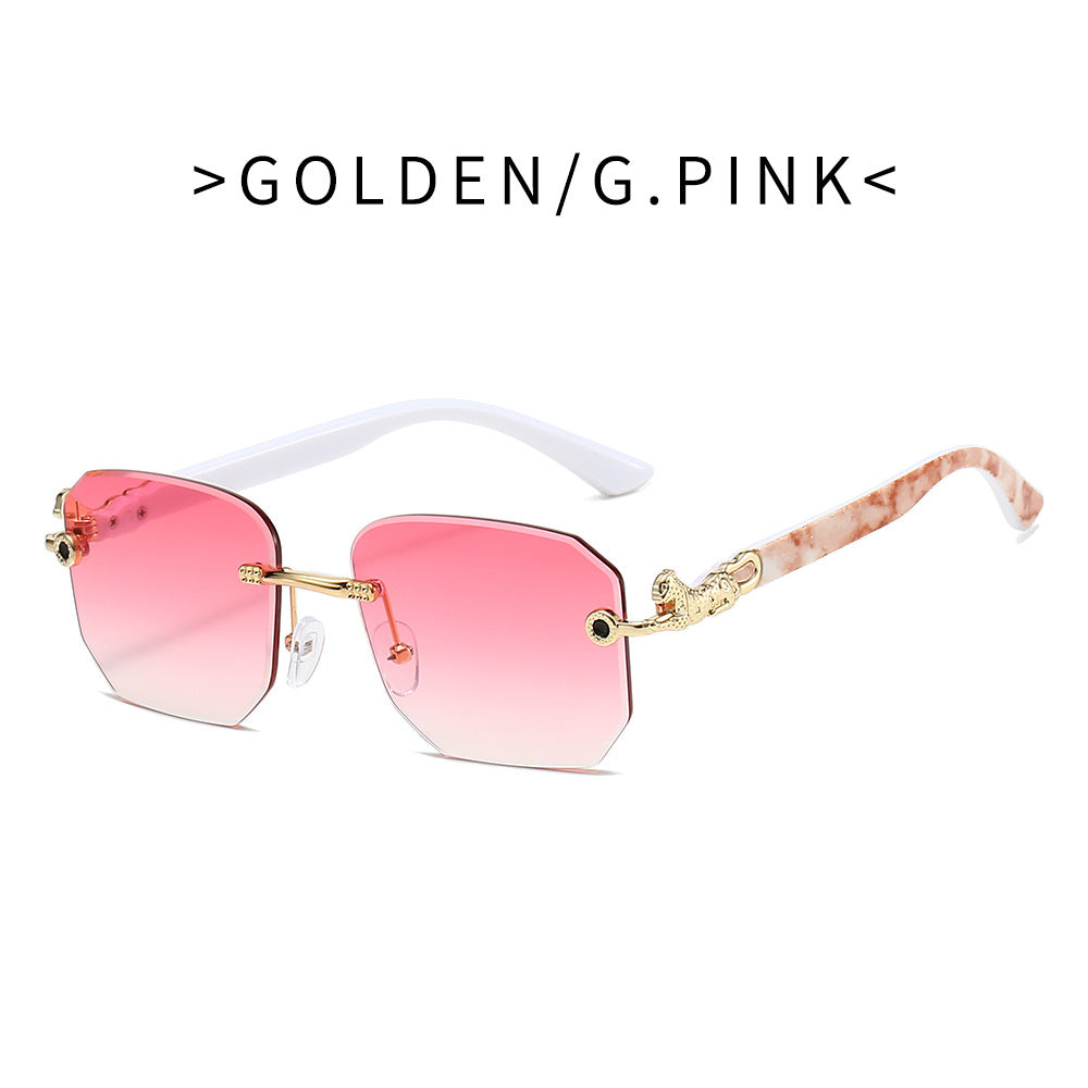 Wholesale Frameless leopard-decorated fashion sunglasses  polygonal casual sun visor sunglasses