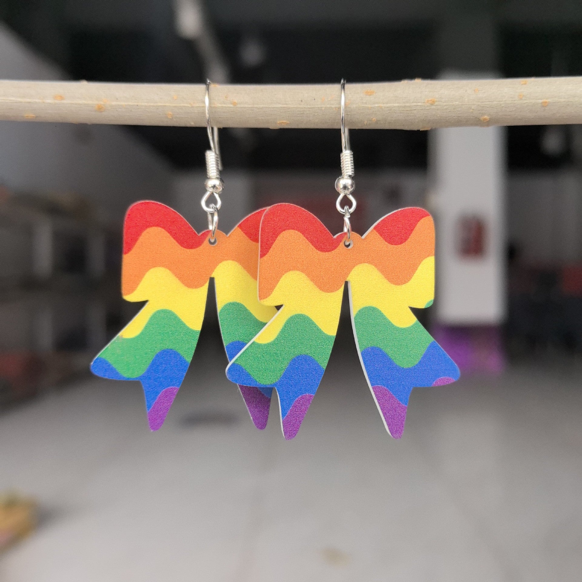 Wholesale Rainbow Acrylic Valentine's Day Six Color Bow Earrings
