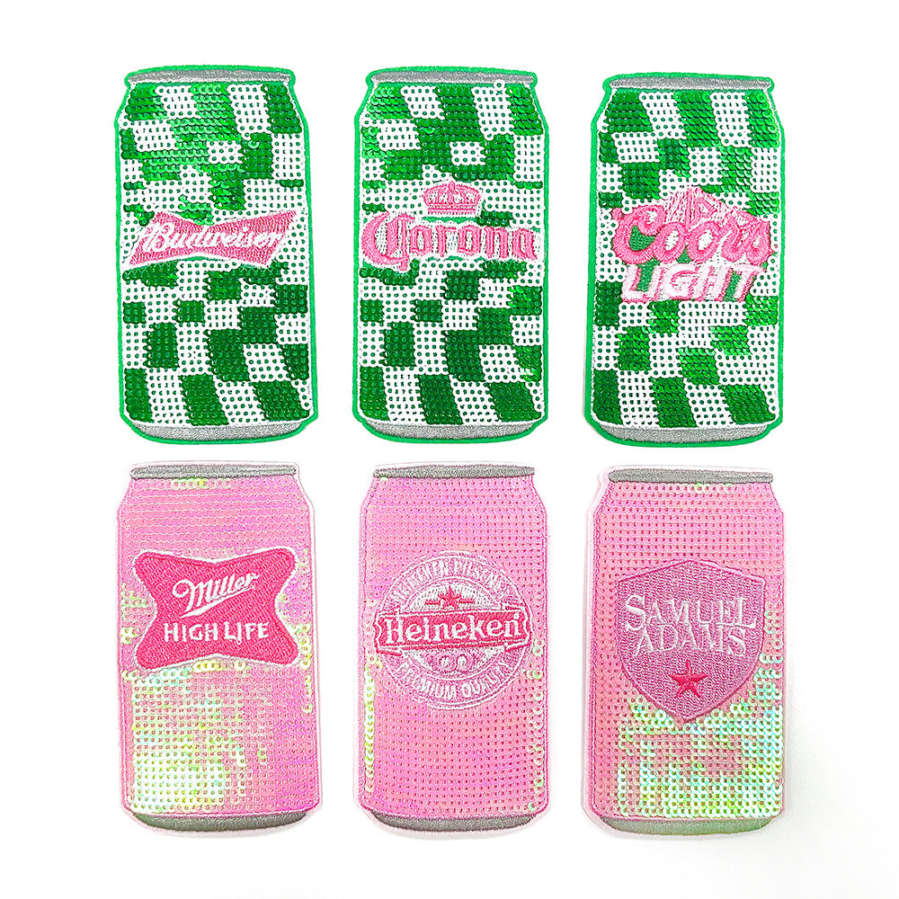 Wholesale Trendy Beer Can Embroidered Sequin Iron On Patch For Coat DIY Accessory OLY Exclusive