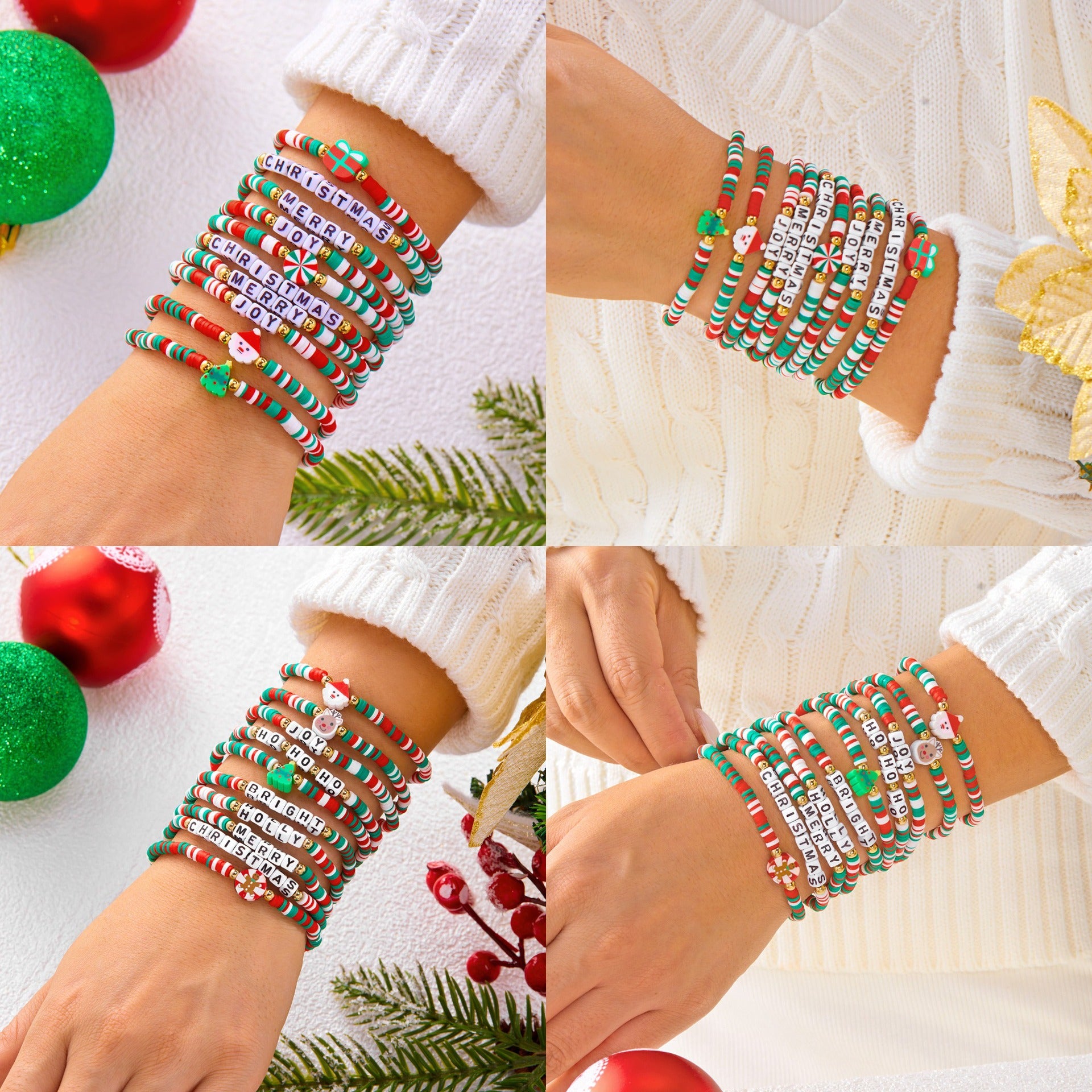 Wholesale Christmas polymer clay crystal Clay Bead bracelet