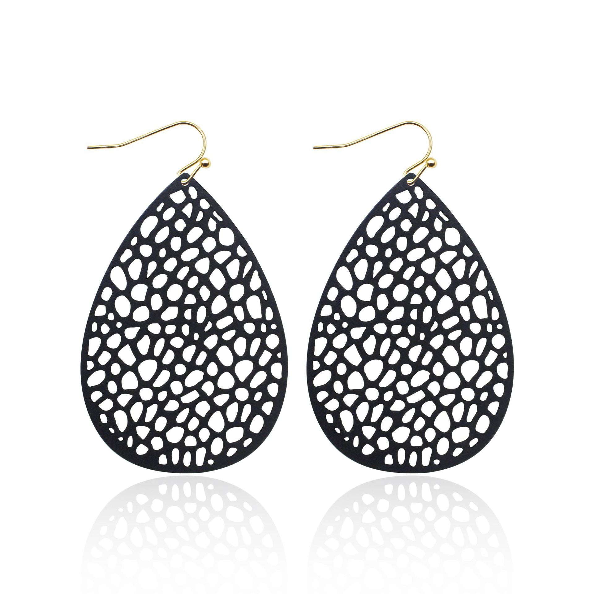 Wholesale Leather Hollow Mesh Non-standard Water Drop Earrings
