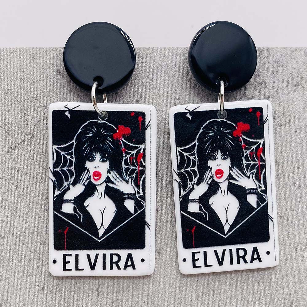 Pendientes de simulación de impresión de doble cara al por mayor Halloween Bat Pendientes de tarot