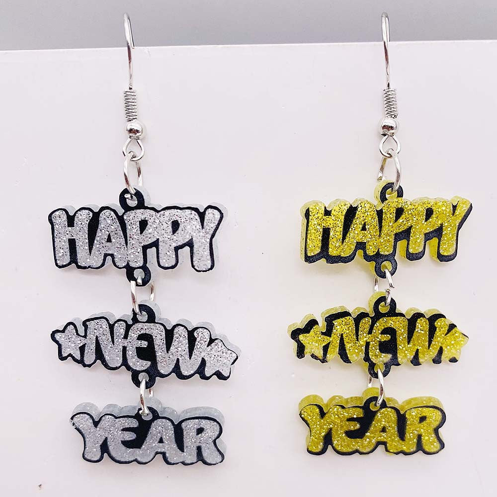 Wholesale New Year Acrylic Happy New Year Letter-panelled Earrings