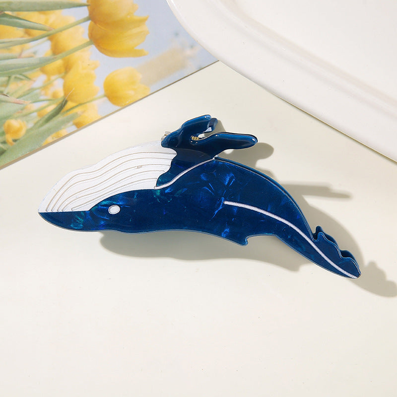 Wholesale Trendy Ocean Blue Whale Design Acrylic Hair Claw Clip For Casual Updo Styling Hair Accessory