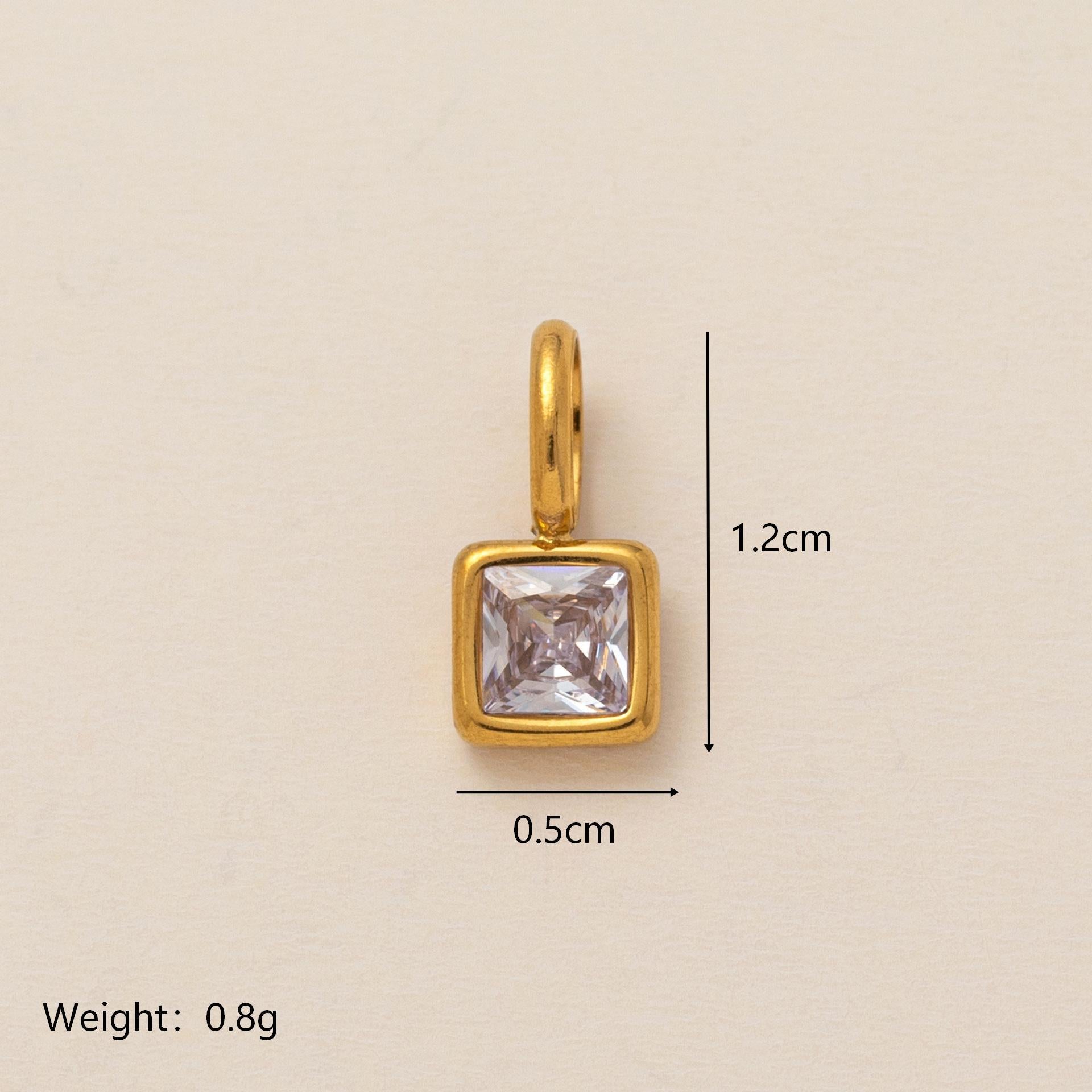 Wholesale Titanium Steel Geometric 12 Birthstone Colorful Zircon Pendant Necklace DIY Jewelry Accessory Gift For Women