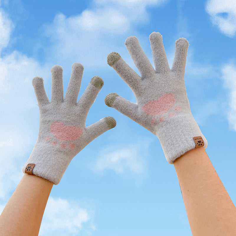 Wholesale Cartoon Mink Velvet Smiling Face Plus Velvet Warm Touch Screen Plush Gloves