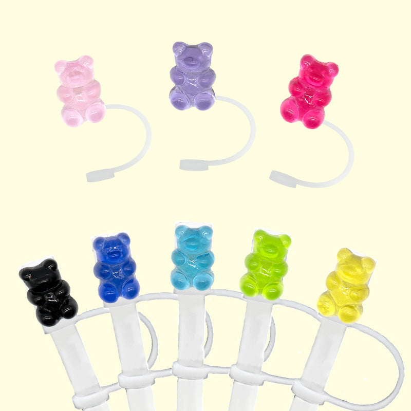 Wholesale 20pcs/pack Cartoon bear silicone straw cap detachable 8-10MM