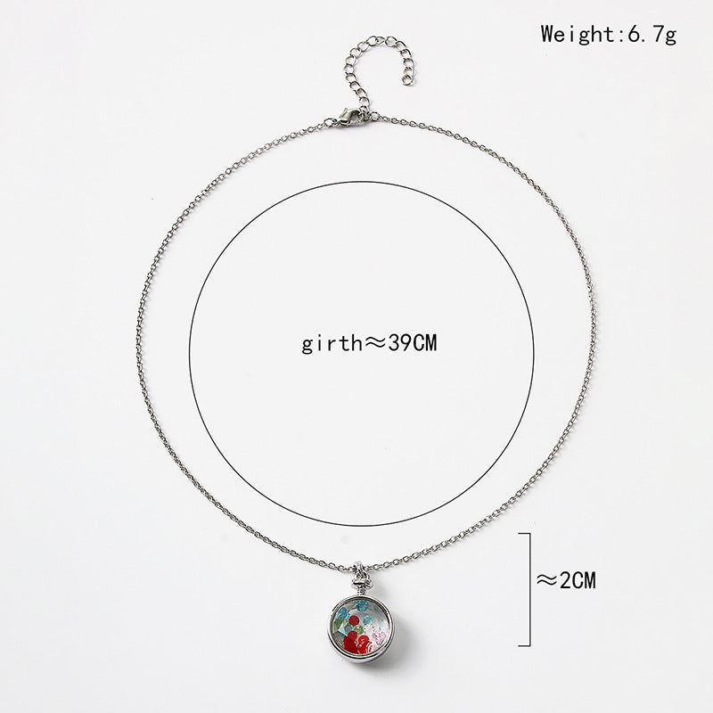 Wholesale Small Fresh Retro Colorful Crystal Rhinestone Glass Cover Pendant Clavicle Chain