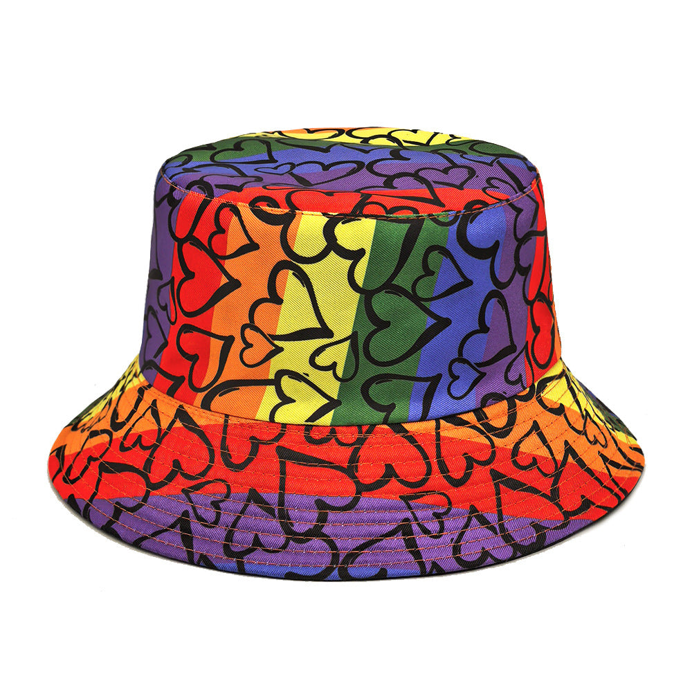 Wholesale Fashionable Heart Colorblock Print Bucket Hat