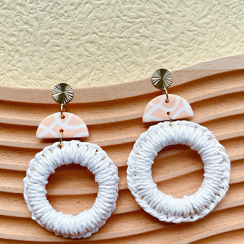 Wholesale Soft Pottery Bohemian Straw Earrings