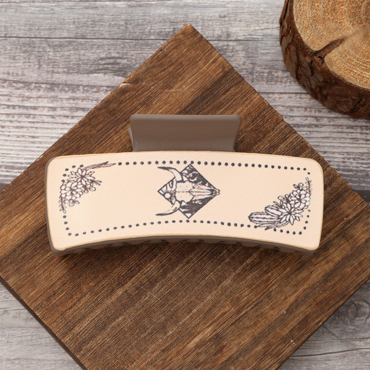 Wholesale Western Denim Wind Cow Head Printing Leather Shark Clip Hair