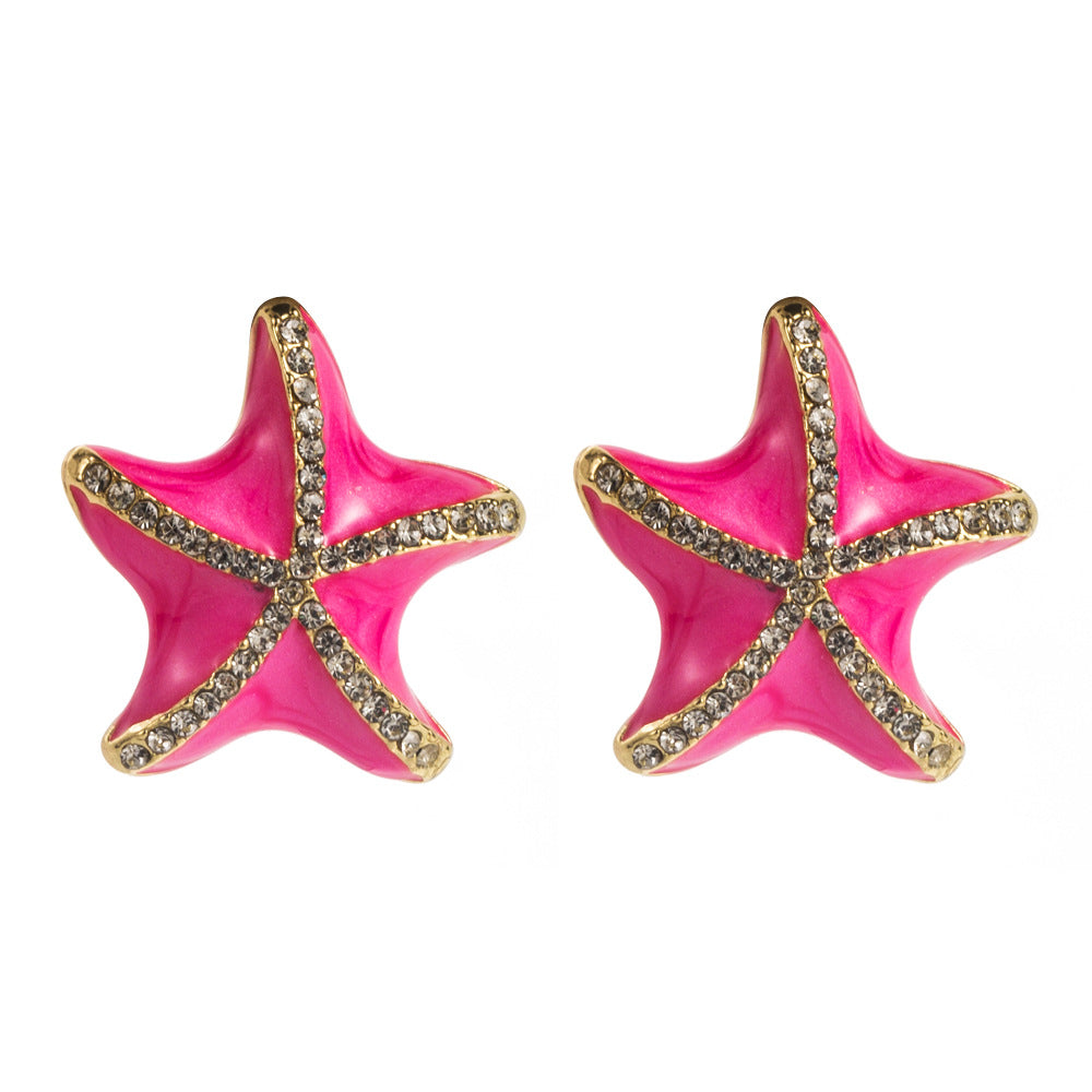 Wholesale Starfish S925 Silver Needle Diamond Earrings