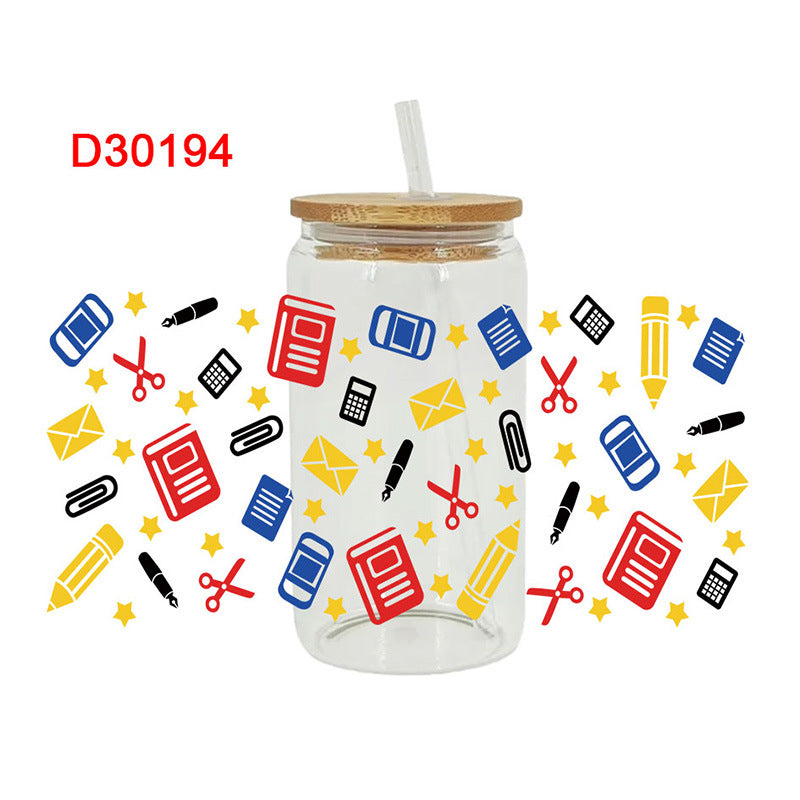 Wholesale Colorful Teacher's Day Stationery School Bus Series 16oz Cup UV DTF Wraps