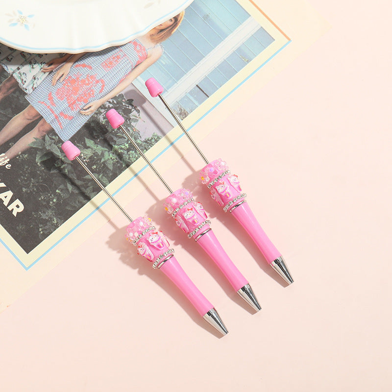 Wholesale 10pcs Beadable Pens Heavy Cartoon Bead Diy Handmade Diamond Ballpoint Pen