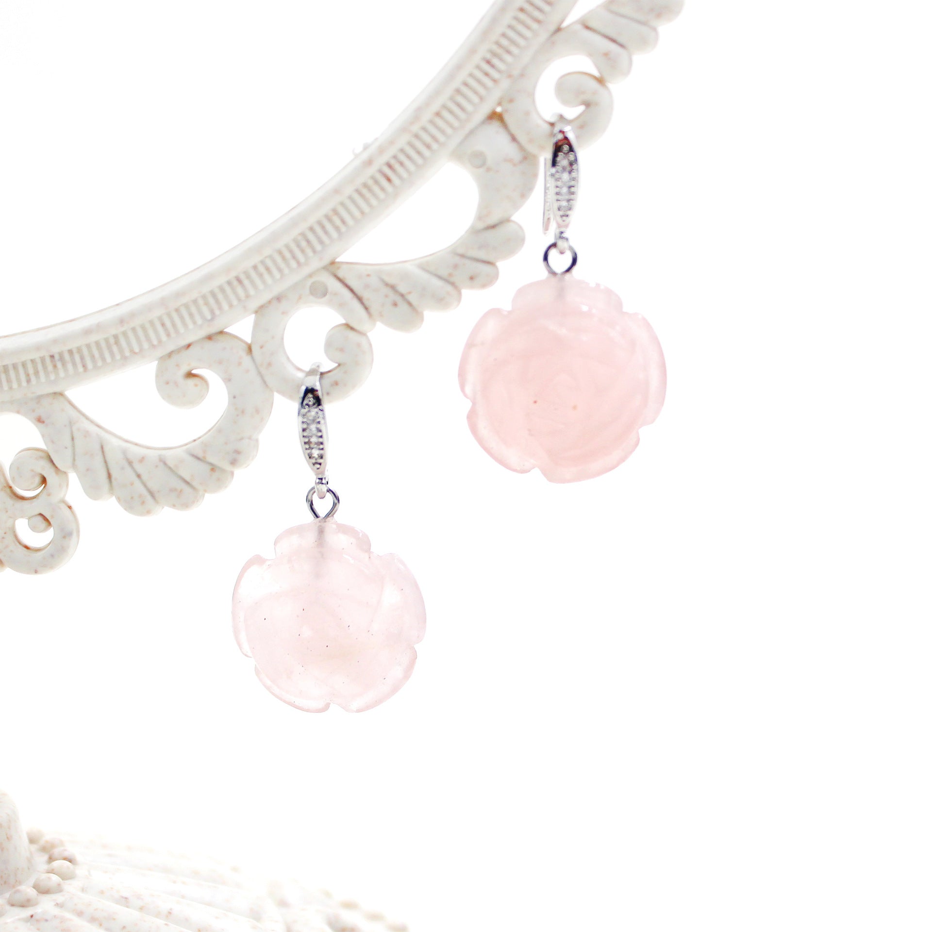 Wholesale Natural Pink Crystal Rose Valentine' s Day Earrings