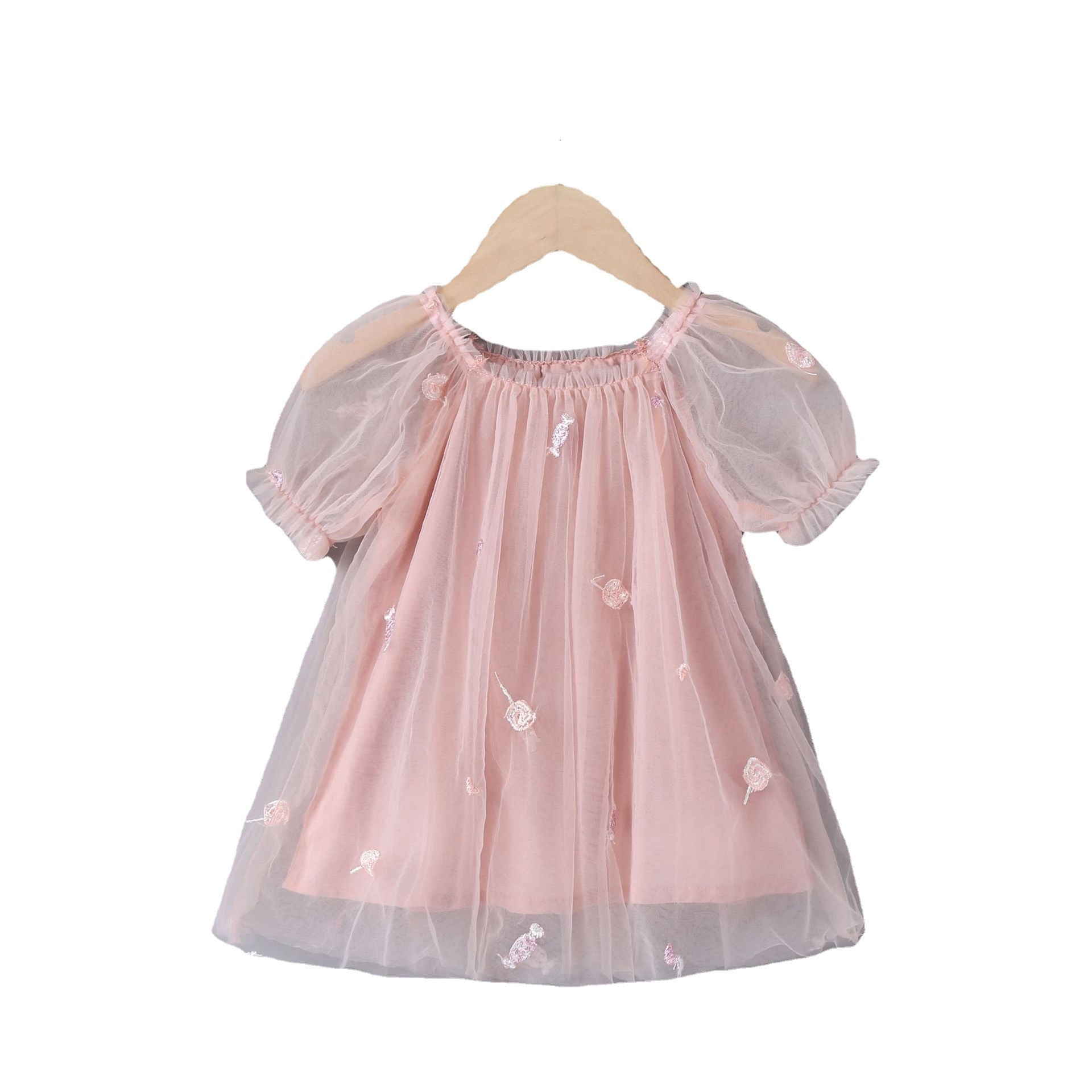 Wholesale Stylish Mesh Bubble Sleeve Princess Dress For Girls Cotton Party Outfit