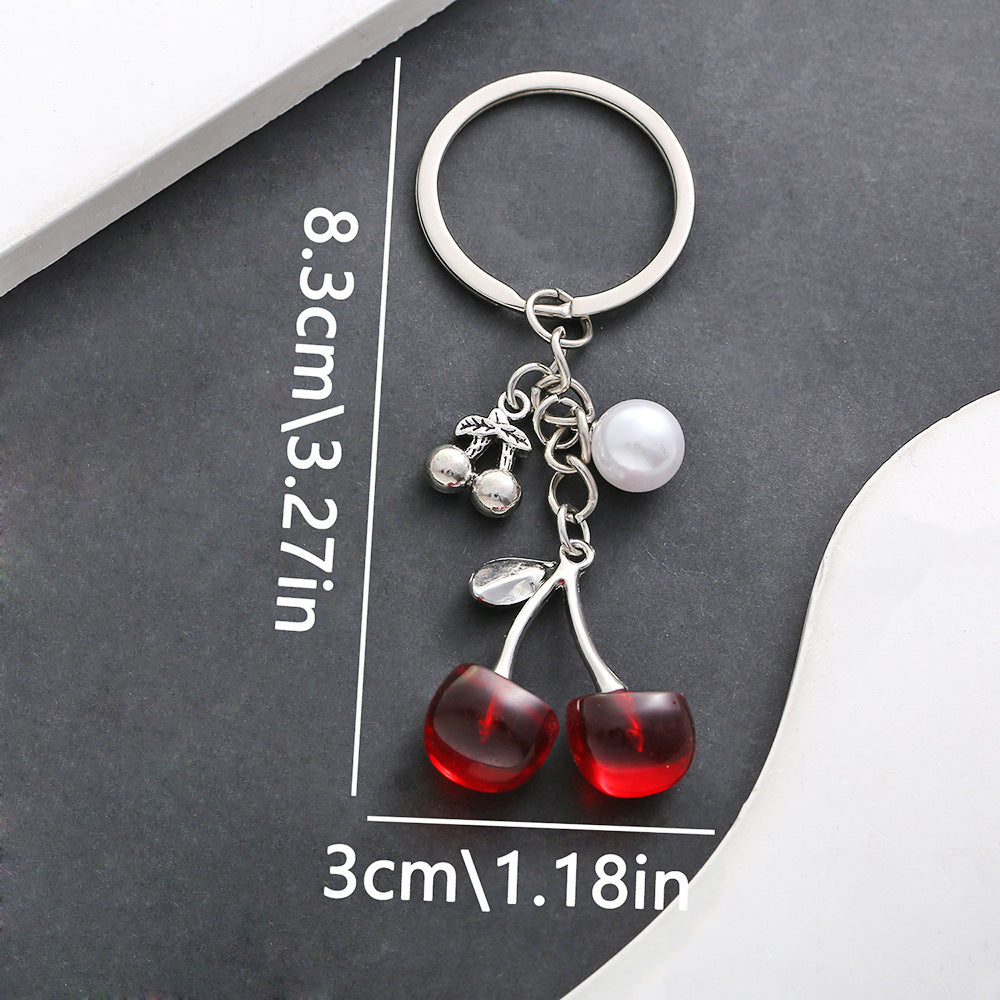 Wholesale pearl red transparent cherry keychain pendant