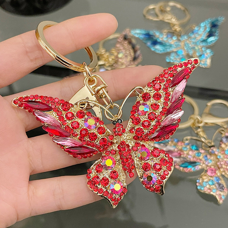 Wholesale Colored crystal rhinestone butterfly animal Metal Keychain